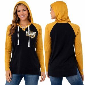 NHL Boston Bruins Lace-Up Hoodie Top Black Yellow M